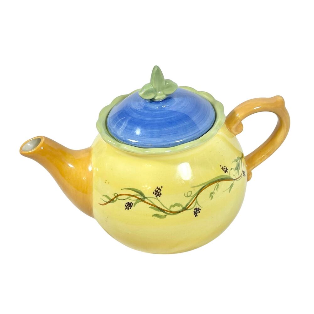 Pfaltzgraff Pistoulet Ceramic Teapot 8 Cup Yellow Blue Orange Lid - Picture 3 of 10